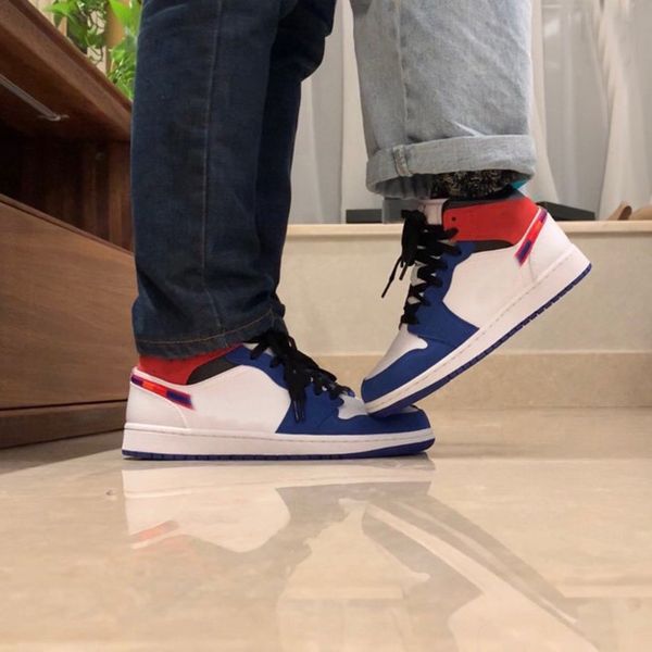 1 Mid Rush Blue Red (gs) Bq6931 146 White Rush Blue Black Red High Sneakers Man Women Sneakers Comfortable Sneakers Schoenen