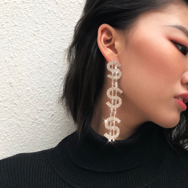 creative dollar pendant women earrings high street rhinestone shinning lady night club trendy female earring jewelry, Silver
creative dollar pendant women earrings high street rhinestone shinning lady night club trendy female earring jewelry, Silver