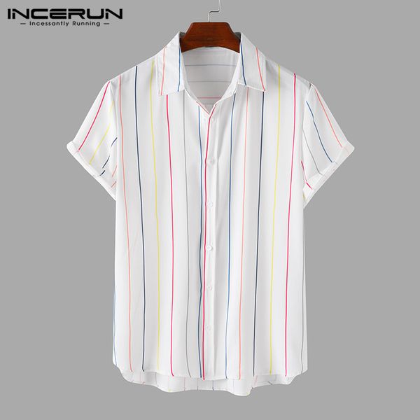 men's casual shirts 2021 fashion men striped shirt short sleeve summer lapel hawaiian streetwear breathable camisa masculina incerun, White;black
men's casual shirts 2021 fashion men striped shirt short sleeve summer lapel hawaiian streetwear breathable camisa masculina incerun, White;black