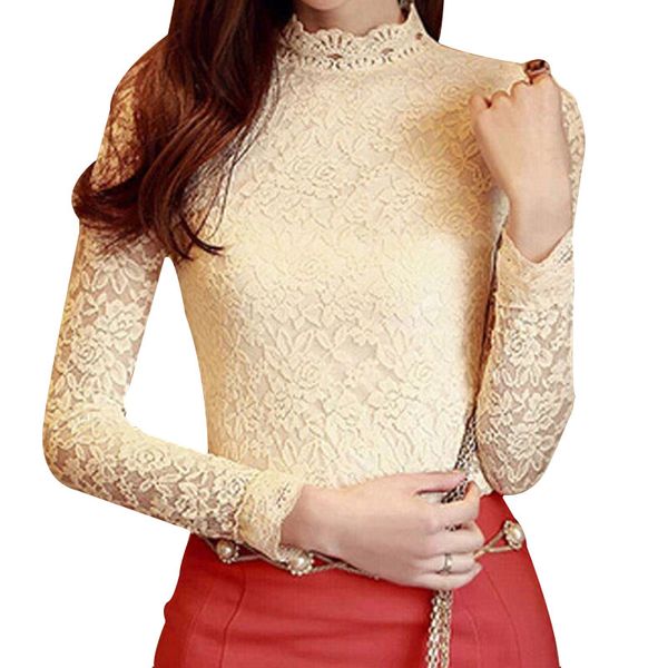 2017 new autumn winter woman lady casual basic lace blouse hollow out shirt solid blusas long sleeve turtleneck large size, White
2017 new autumn winter woman lady casual basic lace blouse hollow out shirt solid blusas long sleeve turtleneck large size, White