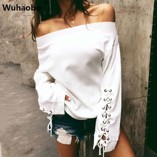 wuhaobo fashion autumn winter sweatshirt solid long sleeve bandage off the shoulder lace up velveted women sweatshirts, Black
wuhaobo fashion autumn winter sweatshirt solid long sleeve bandage off the shoulder lace up velveted women sweatshirts, Black