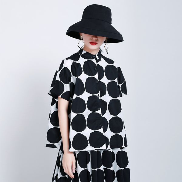 women big size blouse black big dot printed new lapel short sleeve loose fit shirtol blouse spring fashion elegant clothing, White
women big size blouse black big dot printed new lapel short sleeve loose fit shirtol blouse spring fashion elegant clothing, White