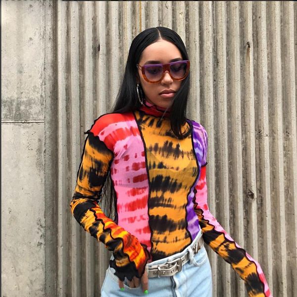 summer women print t-shirt mesh material ruffles turtleneck full sleeve crop female casual thin tshirt tees, White
summer women print t-shirt mesh material ruffles turtleneck full sleeve crop female casual thin tshirt tees, White