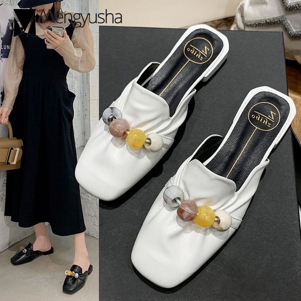 solid colorful string bead slippers women flats closed toe mules slides korean outwear pearl wrinkle square toe pantufas femme, Black
solid colorful string bead slippers women flats closed toe mules slides korean outwear pearl wrinkle square toe pantufas femme, Black