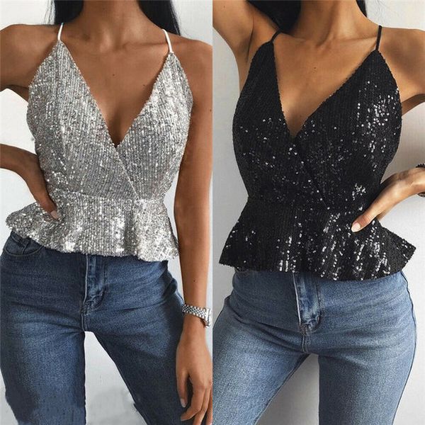 summer female crop sequins women sleeveless straps tank solid color sling slim lady casual silver black top, White
summer female crop sequins women sleeveless straps tank solid color sling slim lady casual silver black top, White