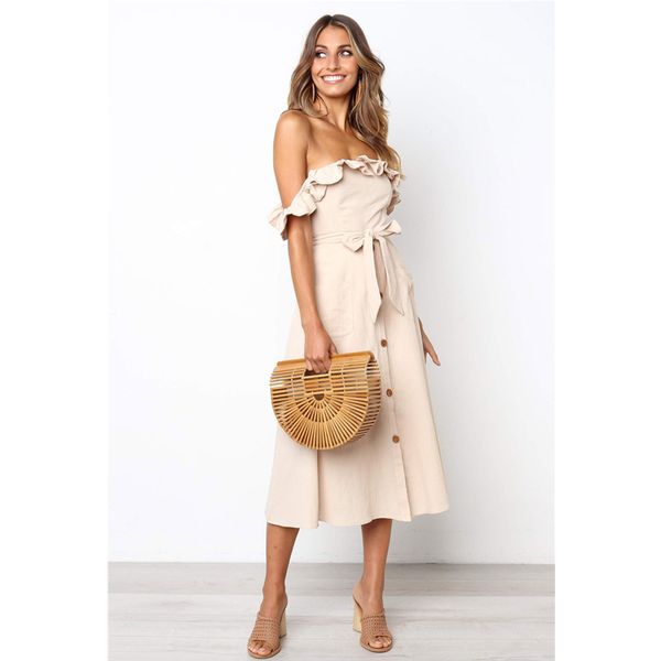 backless women summer dress 2019 ruffles off shoulder beach dress buttons strapless long sundress boho midi dress female
backless women summer dress 2019 ruffles off shoulder beach dress buttons strapless long sundress boho midi dress female