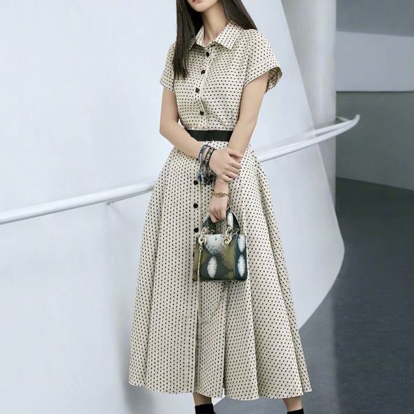 HIGH QUALITY New Fashion 2020 Runway Dress Women's Turn-down Collar short Sleeve Sashes Polka Dot Print Dress, Black;gray
HIGH QUALITY New Fashion 2020 Runway Dress Women's Turn-down Collar short Sleeve Sashes Polka Dot Print Dress, Black;gray
