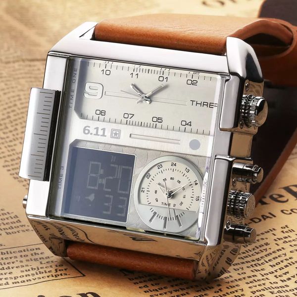 official brand large dial square watch men's korean fashion luminous waterproof leather multifunctional electronic watch, Slivery;brown
official brand large dial square watch men's korean fashion luminous waterproof leather multifunctional electronic watch, Slivery;brown