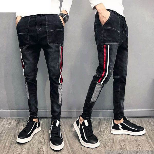 men's jeans wholesale 2021 fashion spirit guy male korean slim feet pants summer stripes stitching stretch denim trousers, Blue
men's jeans wholesale 2021 fashion spirit guy male korean slim feet pants summer stripes stitching stretch denim trousers, Blue