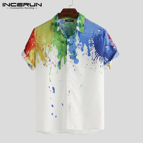 men business shirt splashed ink print button lapel short sleeve camisa breathabel casual brand shirt men incerun streetwear 2020, White;black
men business shirt splashed ink print button lapel short sleeve camisa breathabel casual brand shirt men incerun streetwear 2020, White;black