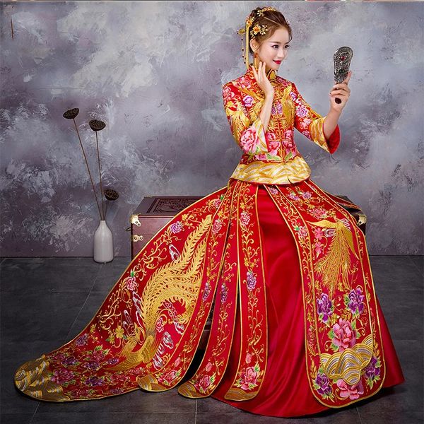 embroidery phoenix chinese bride cheonsgam vintage oriental women wedding dress floral elegant qipao vestidos marriage suit, Red
embroidery phoenix chinese bride cheonsgam vintage oriental women wedding dress floral elegant qipao vestidos marriage suit, Red