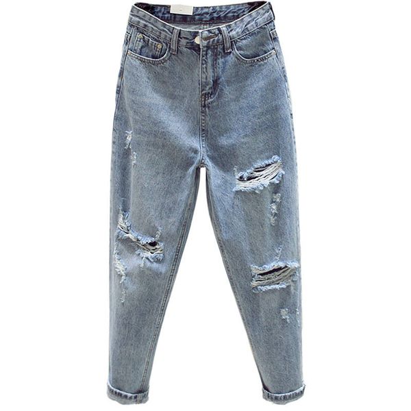 ff1003 2020 new autumn winter women fashion casual denim pants boyfriend hole womens jeans high waisted jeans, Blue