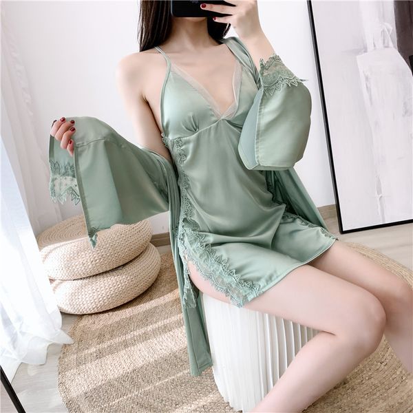 lace patchwork robe set satin women nighty&robe set summer silky 2pcs sleepwear female kimono gown casual sleep, Black;red
lace patchwork robe set satin women nighty&robe set summer silky 2pcs sleepwear female kimono gown casual sleep, Black;red