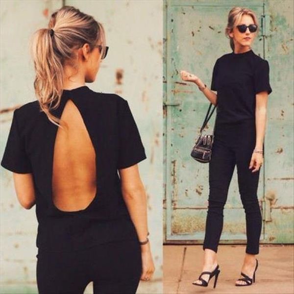summer 2020 fashion new women casual cotton short sleeve o neck t shirt backless solid black, White
summer 2020 fashion new women casual cotton short sleeve o neck t shirt backless solid black, White