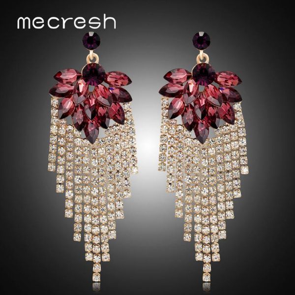 mecresh red blue leaf cluster crystal women summer drop earrings prom party jewelry rhinestone big long tassel earrings meh1506, Silver