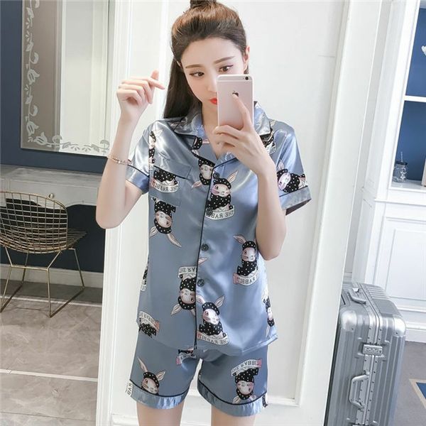 g2
 summer students korean version of lovely home wear set ice silk pajamas women summer short sleeve two piece suit imitation silk, White
g2
 summer students korean version of lovely home wear set ice silk pajamas women summer short sleeve two piece suit imitation silk, White