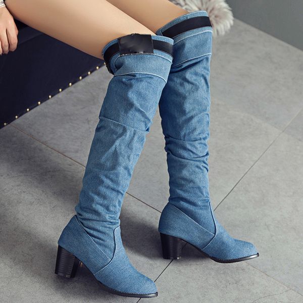 knee-high long boots fashion womens denim round toe thick heel shoes woman buckle strap knight middle tube square root shoes, Black
knee-high long boots fashion womens denim round toe thick heel shoes woman buckle strap knight middle tube square root shoes, Black