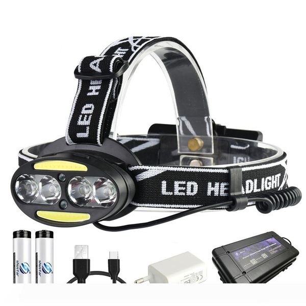 Super bright LED headlamp 4 x T6 + 2 x COB + 2 x Red LED 15000 lumens led headlight 7 lighting modes with batteries charger
Super bright LED headlamp 4 x T6 + 2 x COB + 2 x Red LED 15000 lumens led headlight 7 lighting modes with batteries charger