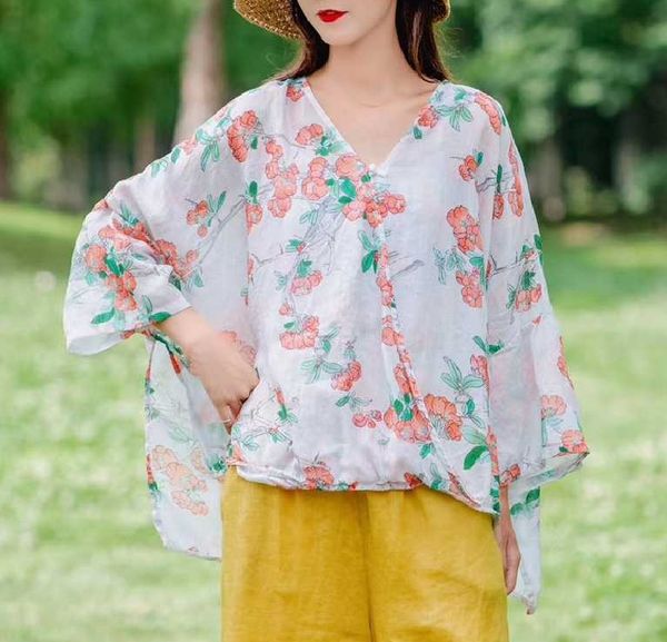 summer new ramie artistic printing loose boxer buckle thin boxer bat shirt bat shirt aging, White
summer new ramie artistic printing loose boxer buckle thin boxer bat shirt bat shirt aging, White