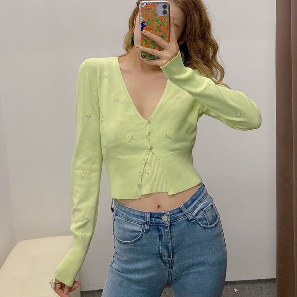women light sweater spring 2020 new fashion tiny floral embroidery elastic knit modern lady cardigans, White
women light sweater spring 2020 new fashion tiny floral embroidery elastic knit modern lady cardigans, White