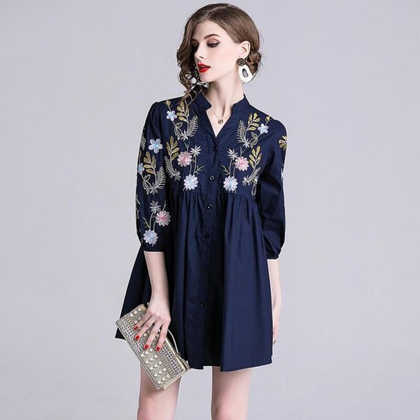 women cotton long shirt dress floral embroidery bohemian vintage style casual mini short dress female summer d368, Black;gray
women cotton long shirt dress floral embroidery bohemian vintage style casual mini short dress female summer d368, Black;gray