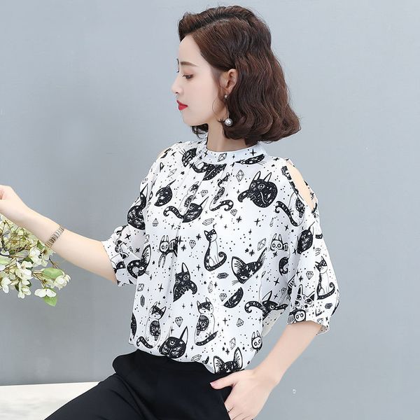 women's blouses & shirts off shoulder women spring summer style chiffon lady casual stand collar short sleeve printed blusas df3755, White
women's blouses & shirts off shoulder women spring summer style chiffon lady casual stand collar short sleeve printed blusas df3755, White