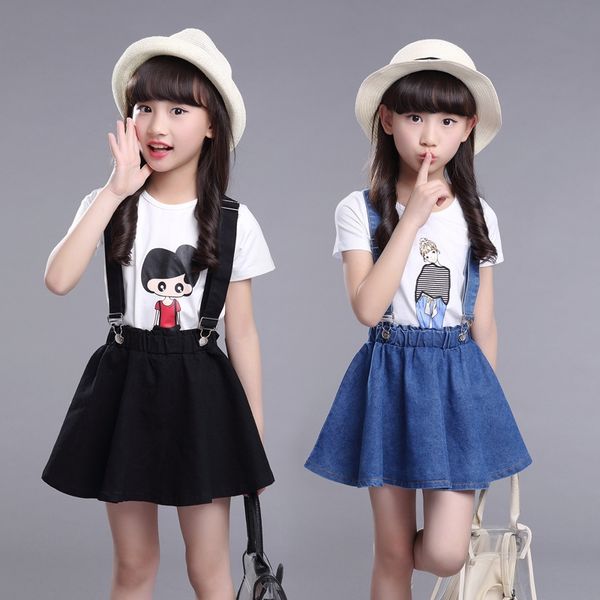 wear classic casual suit girls summer wear medium and large cartoon denim belt skirt two-piece children's children's fashion
wear classic casual suit girls summer wear medium and large cartoon denim belt skirt two-piece children's children's fashion