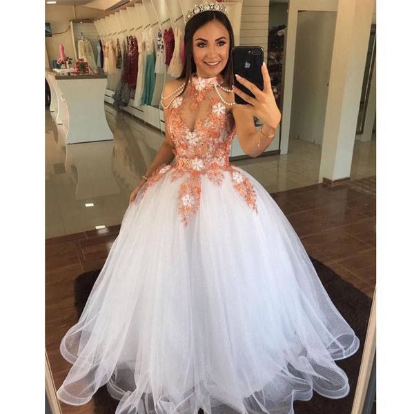 party dresses charming two pieces prom halter beading appliques flower tulle skirt evening dress puffy special occasion gown, White;black
party dresses charming two pieces prom halter beading appliques flower tulle skirt evening dress puffy special occasion gown, White;black