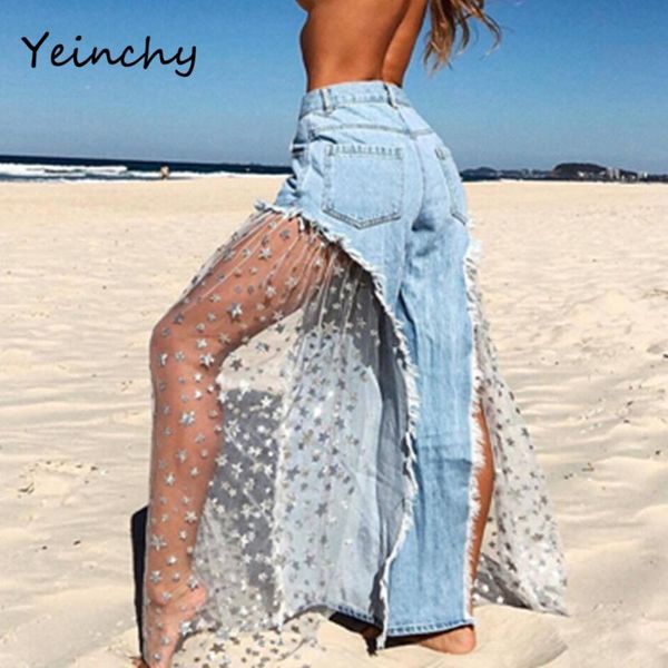 women's jeans yeinchy pockets women five-pointed star mesh stitching wide legs pants lady's denim trousers summer outfit fm6215, Blue
women's jeans yeinchy pockets women five-pointed star mesh stitching wide legs pants lady's denim trousers summer outfit fm6215, Blue