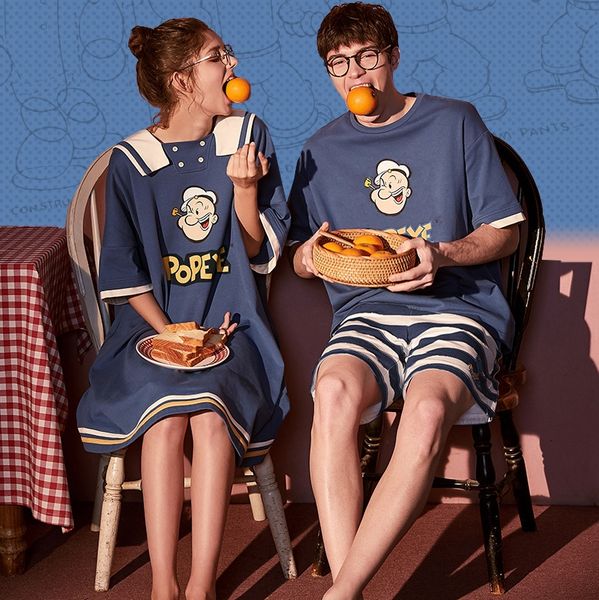 popeye couple pajamas summer cotton short sleeve cute set summer home clothes women's nightgown men's home clothes set, Black;brown
popeye couple pajamas summer cotton short sleeve cute set summer home clothes women's nightgown men's home clothes set, Black;brown