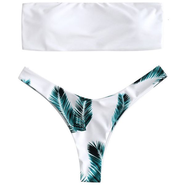 women 2020 new leaf printed bandeau women bikini set strapless high cut brazilian biquinis swimwear cami swimsuit bathing suit, White;black
women 2020 new leaf printed bandeau women bikini set strapless high cut brazilian biquinis swimwear cami swimsuit bathing suit, White;black
