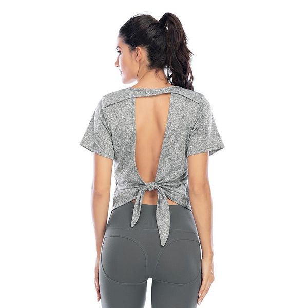women gym workout shirt short sleeved yoga crop backless cross straps breathable fitness active wear sports vest, White;red
women gym workout shirt short sleeved yoga crop backless cross straps breathable fitness active wear sports vest, White;red