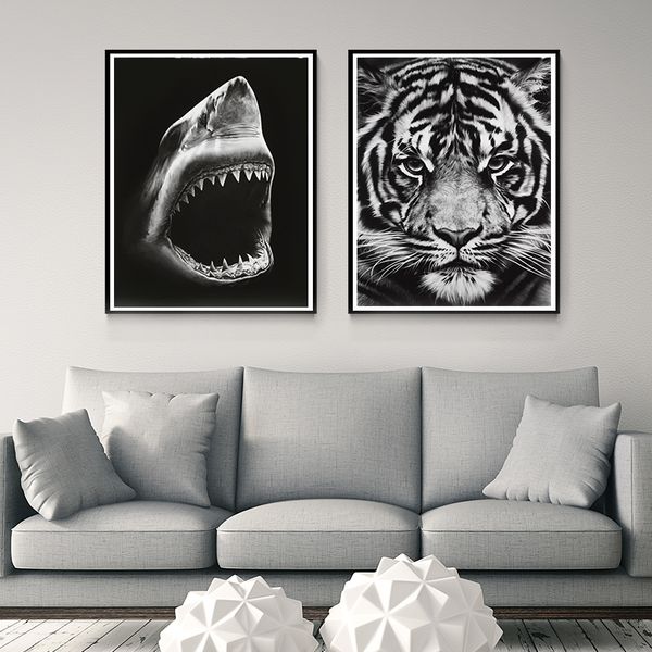 modern black and white animals canvas painting lion shark posters and prints wall art picture for home decor can be customized
modern black and white animals canvas painting lion shark posters and prints wall art picture for home decor can be customized