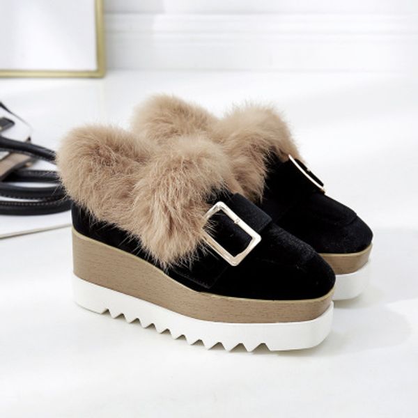 2020 winter new casual wild slope with thick bottom wool shoes fashion belt buckle muffin bottom large size with heel shoes, Black
2020 winter new casual wild slope with thick bottom wool shoes fashion belt buckle muffin bottom large size with heel shoes, Black