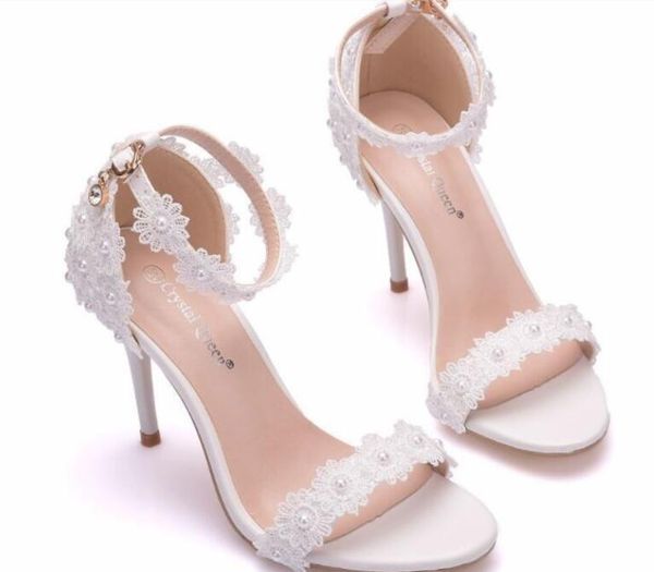women pearl lace wedding shoes thin high heels white flowers bridal sandals summer open toe buckle sandals, Black
women pearl lace wedding shoes thin high heels white flowers bridal sandals summer open toe buckle sandals, Black