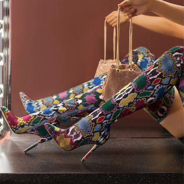 pointed toe high heels shoes women boots zip serpentine print thin heels over the knees long tube female shoes winter 2020, Black
pointed toe high heels shoes women boots zip serpentine print thin heels over the knees long tube female shoes winter 2020, Black