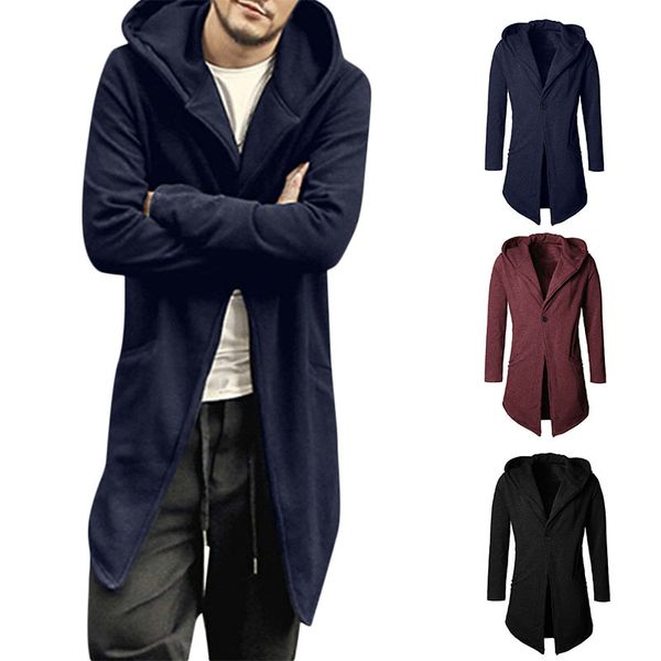 autumn and winter men's slim hooded solid color one button cardigan long sleeve trench coat, Tan;black
autumn and winter men's slim hooded solid color one button cardigan long sleeve trench coat, Tan;black
