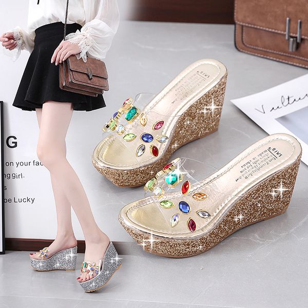 diamond rainbow flowers transparent platform sandals women silver/gold clear paillette wedges ultra high heels sandalias mujer, Black
diamond rainbow flowers transparent platform sandals women silver/gold clear paillette wedges ultra high heels sandalias mujer, Black