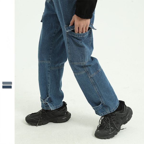 men's jeans japanese style cotton loose fit cargo men side pocket straight leg denim pants fashion classic long trousers, Blue
men's jeans japanese style cotton loose fit cargo men side pocket straight leg denim pants fashion classic long trousers, Blue