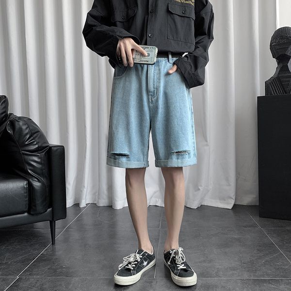 men's new torn jeans summer leisure joker popular logo ins in the five minutes of pants pants men's trousers, Blue
men's new torn jeans summer leisure joker popular logo ins in the five minutes of pants pants men's trousers, Blue