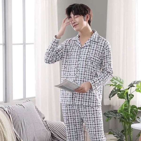 household clothes men's home clothes home pajamas plus size men's casual cotton plaid cardigan suit loose long sleeve pajamas, Black;brown
household clothes men's home clothes home pajamas plus size men's casual cotton plaid cardigan suit loose long sleeve pajamas, Black;brown