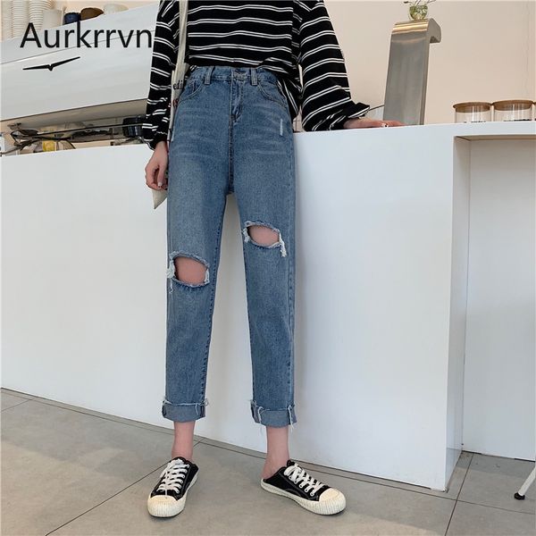 women's jeans aurkrrvn hole harem pants for woman streetwear cropped denim womens vintage boyfriend ripped office lady, Blue
women's jeans aurkrrvn hole harem pants for woman streetwear cropped denim womens vintage boyfriend ripped office lady, Blue