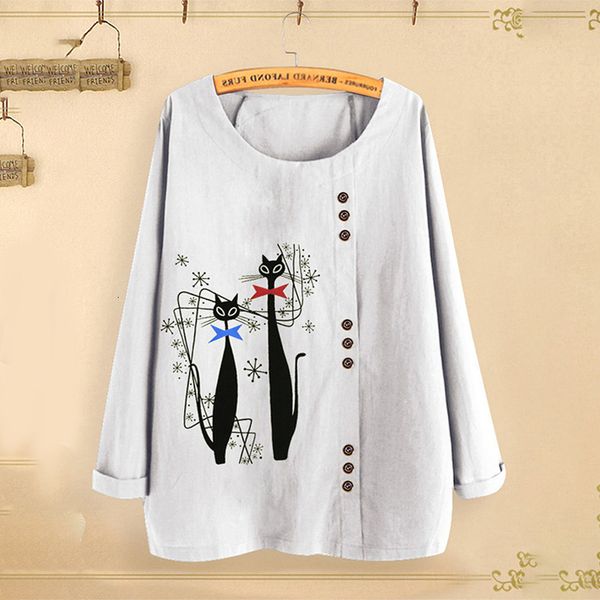 women fashion shirt cat print round neck long sleeve crew collar plus size ~3xl loose casual blouse autumn buttons shirt, White
women fashion shirt cat print round neck long sleeve crew collar plus size ~3xl loose casual blouse autumn buttons shirt, White