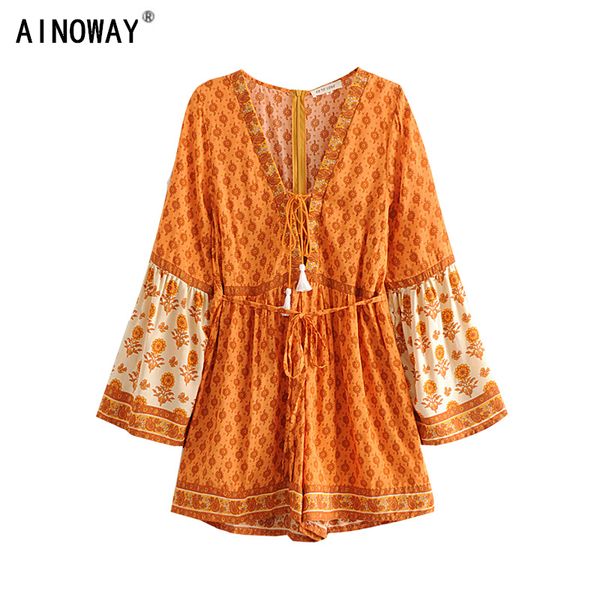 vintage chic women floral print rayon sashes boho playsuits ladies v neck long sleeve tassel beach bohemian jumpsuits, Black;white
vintage chic women floral print rayon sashes boho playsuits ladies v neck long sleeve tassel beach bohemian jumpsuits, Black;white