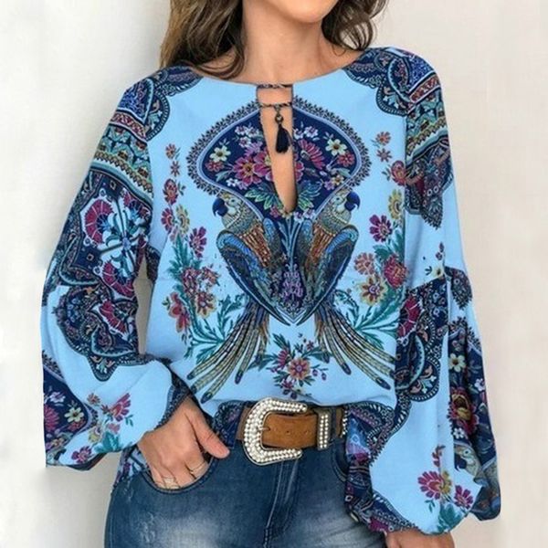 2020 women bohemian clothing plus size blouse shirt vintage floral print ladies s blouses casual blusa feminina, White 
2020 women bohemian clothing plus size blouse shirt vintage floral print ladies s blouses casual blusa feminina, White