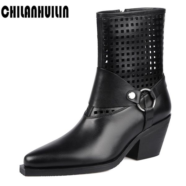new woman ankle boots female autumn winter genuine leather cowboy boots pointed toe women wedge high heel booties cut-outs shoes, Black
new woman ankle boots female autumn winter genuine leather cowboy boots pointed toe women wedge high heel booties cut-outs shoes, Black