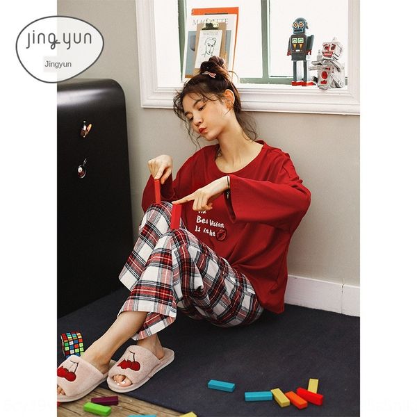 jingyun autumn cotton women's long sleeve new plaid can be worn out loose home clothes women's suit pajamas pajamas, Blue;red
jingyun autumn cotton women's long sleeve new plaid can be worn out loose home clothes women's suit pajamas pajamas, Blue;red
