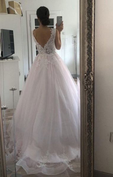 new wedding dress 2020 v neck bridal gowns backless sleeveless full appliques lace bride dresses country vestidos de noiva, White
new wedding dress 2020 v neck bridal gowns backless sleeveless full appliques lace bride dresses country vestidos de noiva, White