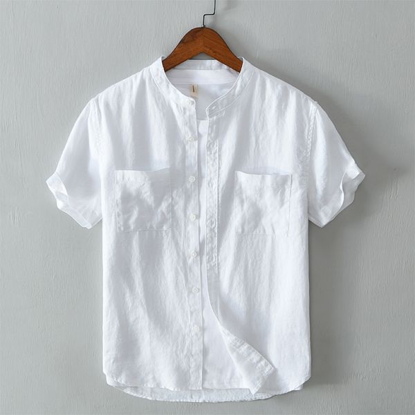 men's casual shirts unique design short-sleeved stand collar shirt men brand pure linen for comfortable mens chemise camisa, White;black
men's casual shirts unique design short-sleeved stand collar shirt men brand pure linen for comfortable mens chemise camisa, White;black
