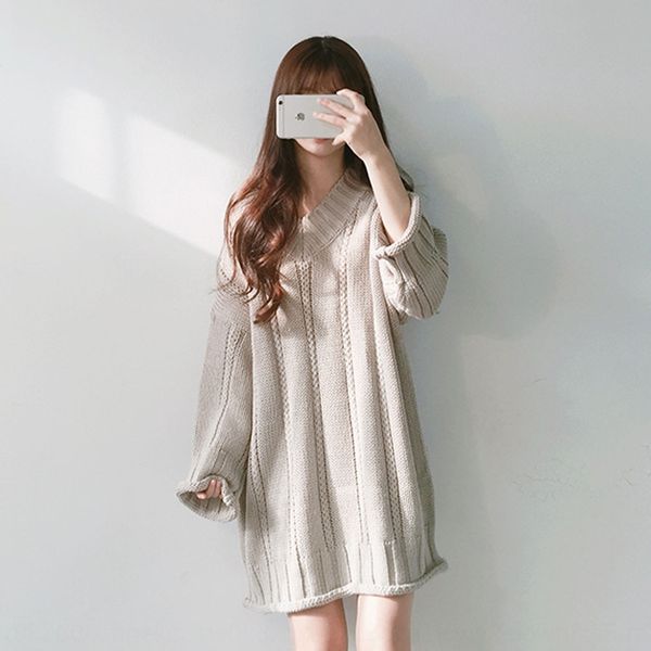 korean chic pig oni same v-collar long sleeve twist thickened wool sweater dress sweater dress, White;black
korean chic pig oni same v-collar long sleeve twist thickened wool sweater dress sweater dress, White;black